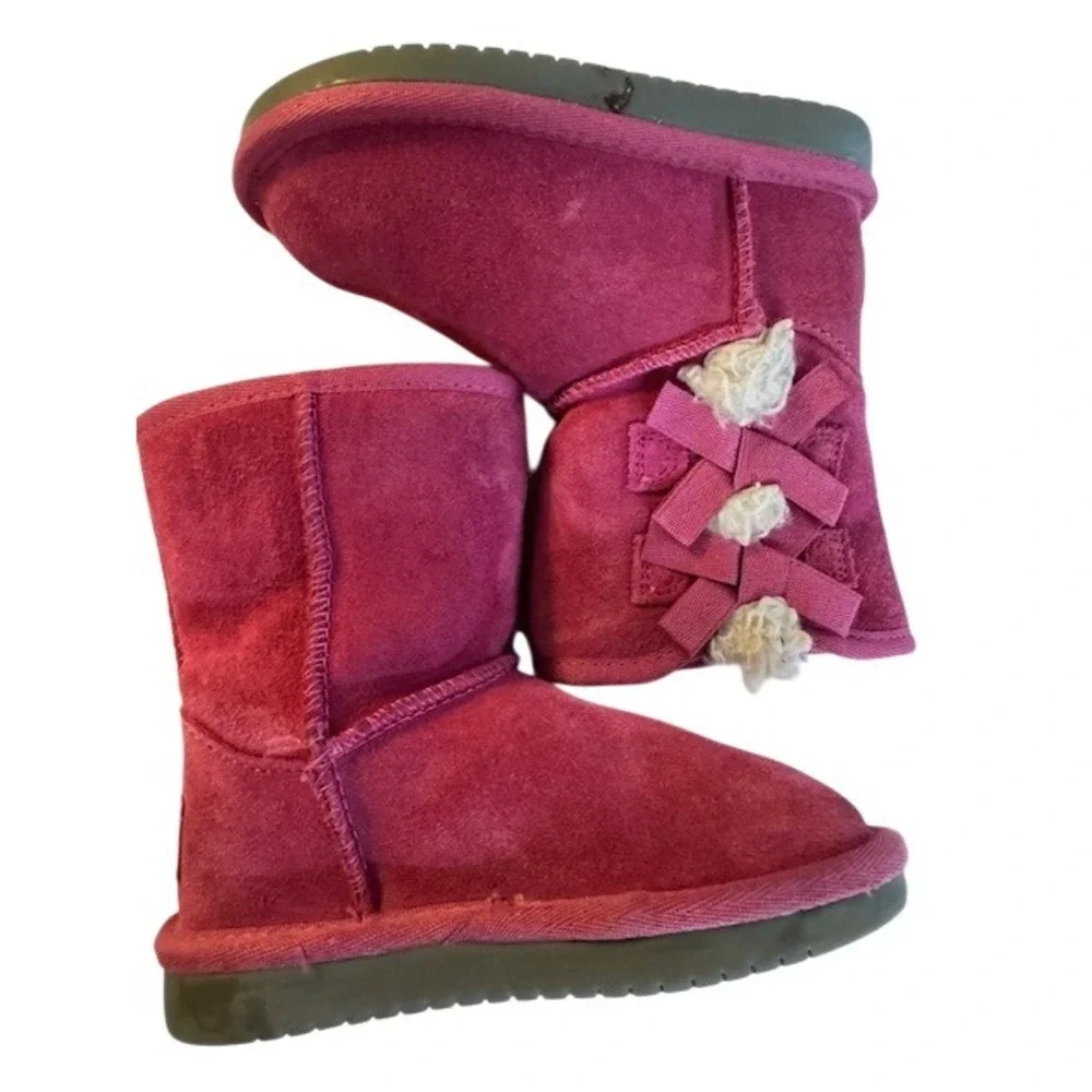 Koolaburra by UGG Pink Suede Boots Kids Bow Accents Winter‎ Shoes - Size 8